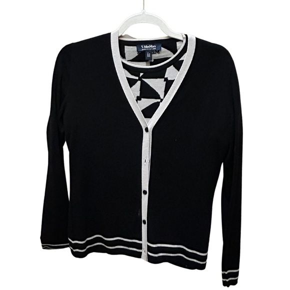 S MaxMara Pure New Wool Black & Cream Cardigan - Size M - Picture 1 of 8
